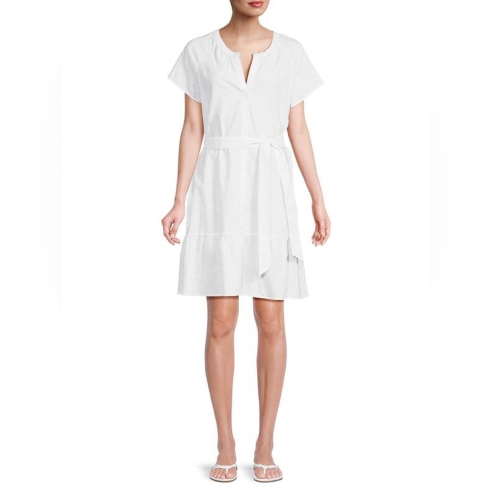 Saks Fifth Avenue White Belted Linen Dress - US Women’s Size XL